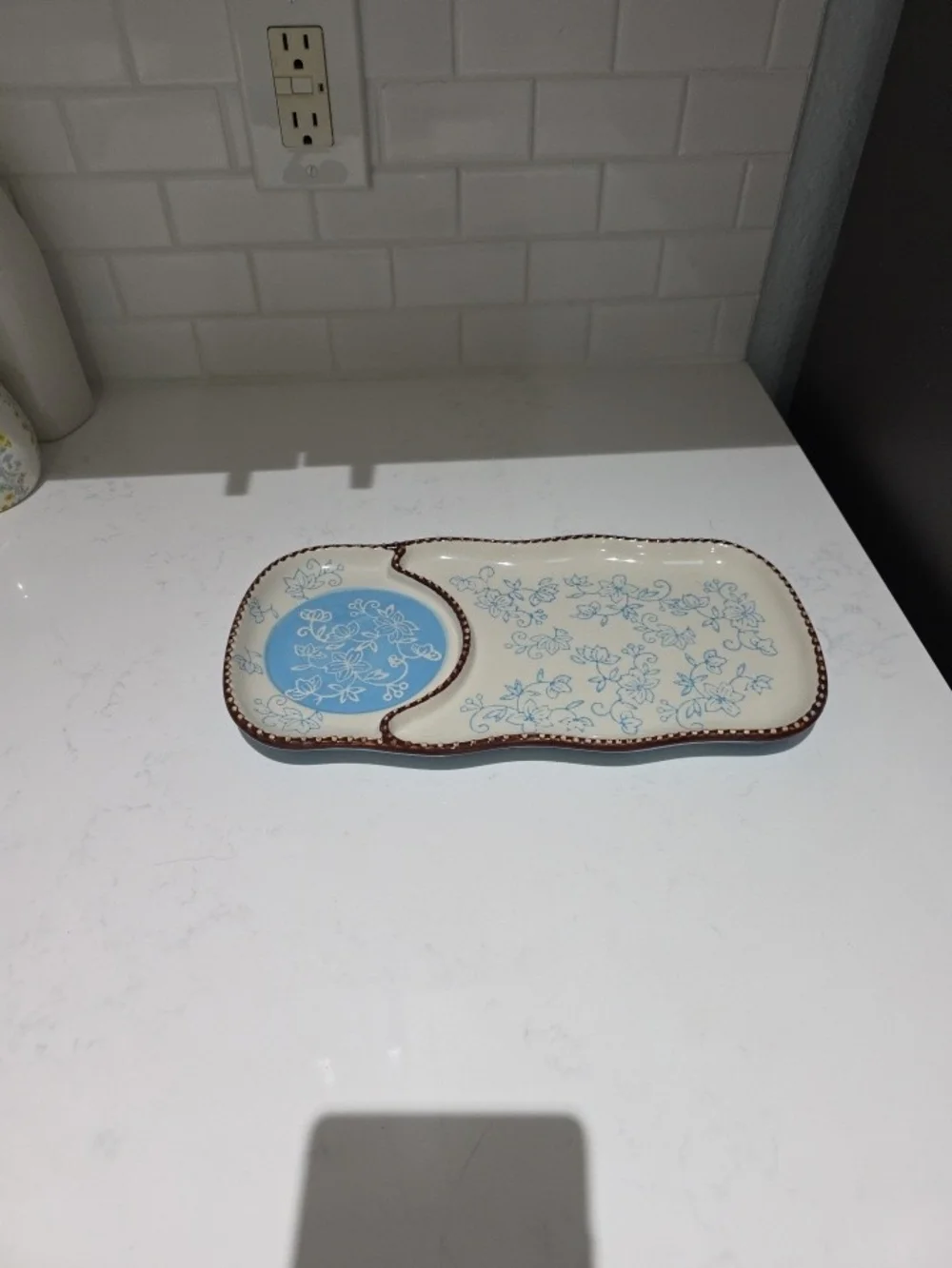Temp-Tations Blue and Cream Ceramic Divided Server Set Of 2